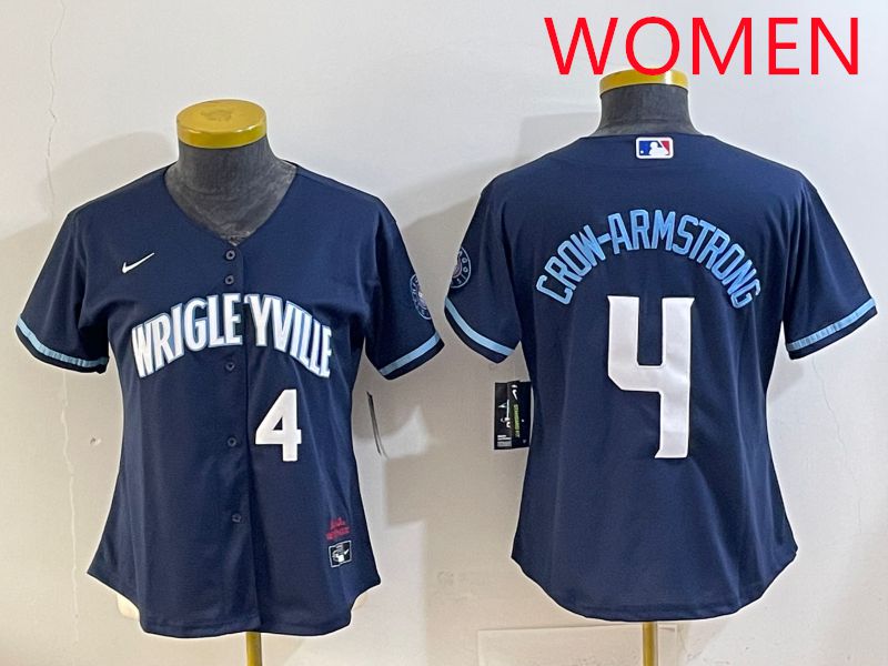 Women 2025 Chicago Cubs #4 Crow-Armstrong Blue City Edition Nike MLB Jersey style 4